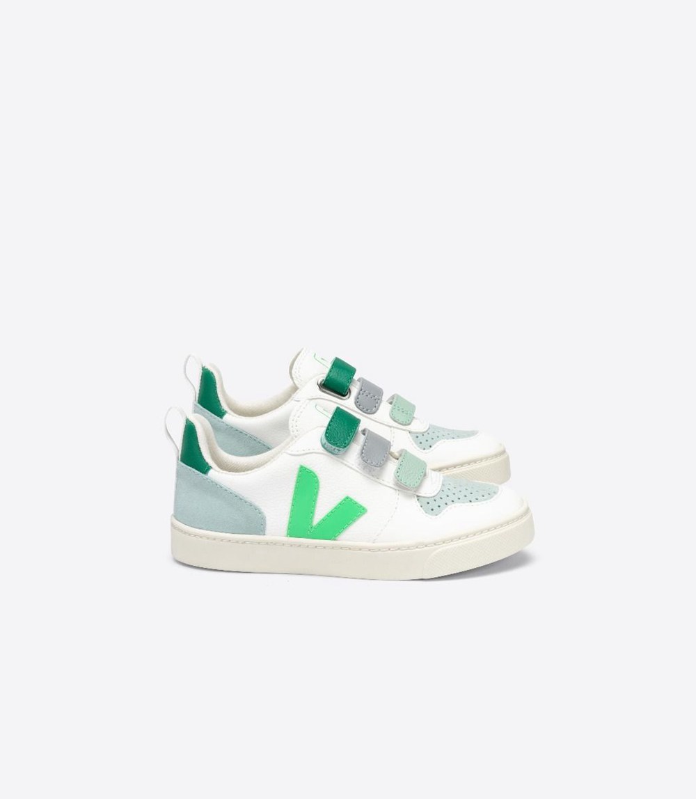 Veja Trainers Kids White/Green - V-10 Velcro Chromefree - DTEO-84051